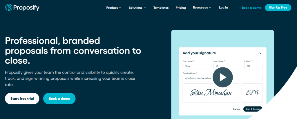 Proposify screenshot