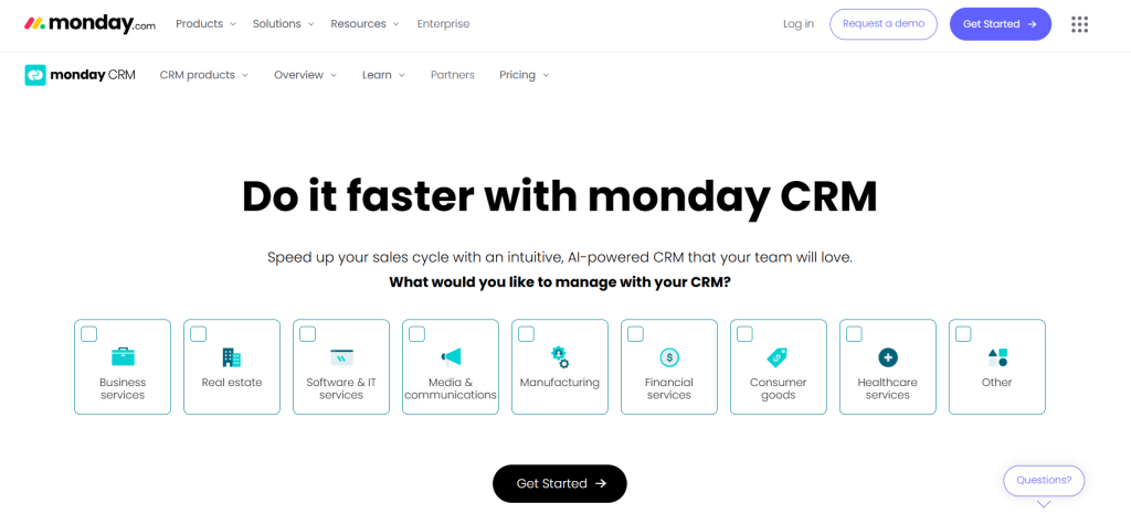 Monday Sales CRM screenshot