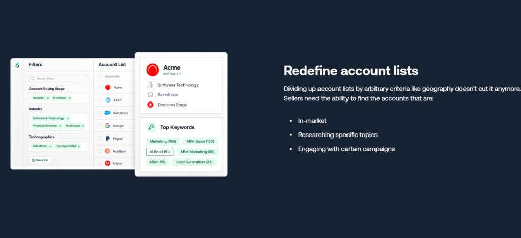 Screenshot of our test of 6sense's account lists feature
