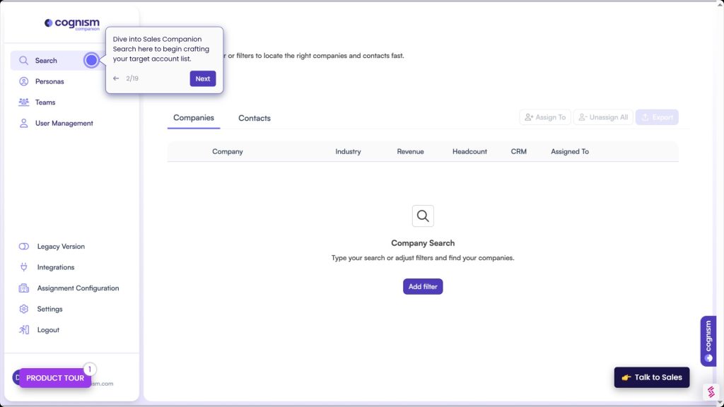 Cognism main prospecting dashboard