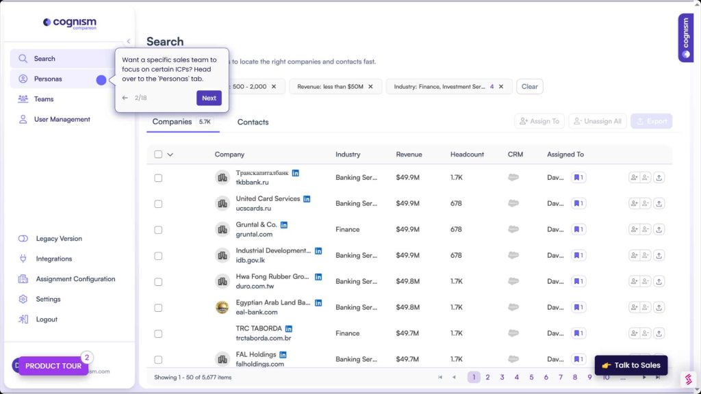 Screenshot from our test of Cognism's prospect search feature