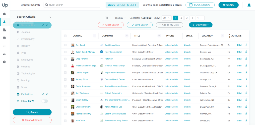 UpLead B2B prospecting dashboard