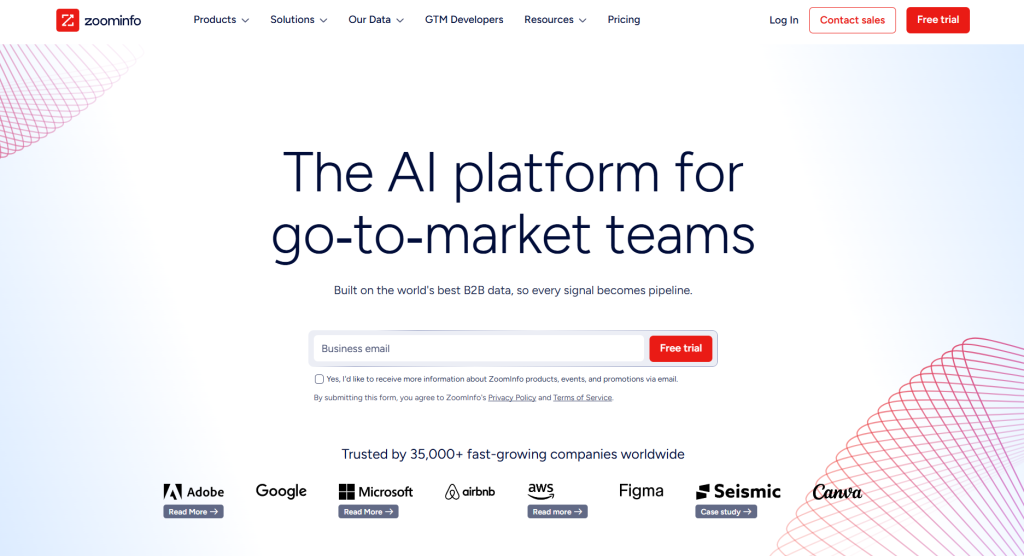 ZoomInfo enterprise sales intelligence platform homepage