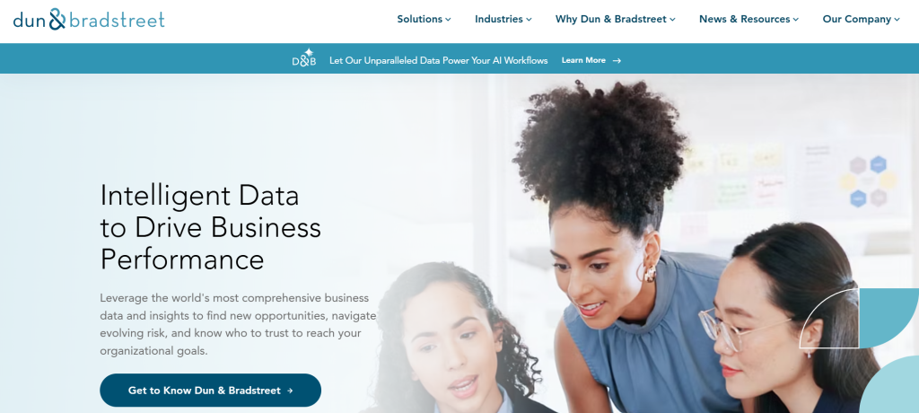 Dun and Bradstreet D&B Hoovers homepage showing global company intelligence platform with corporate hierarchy and financial data