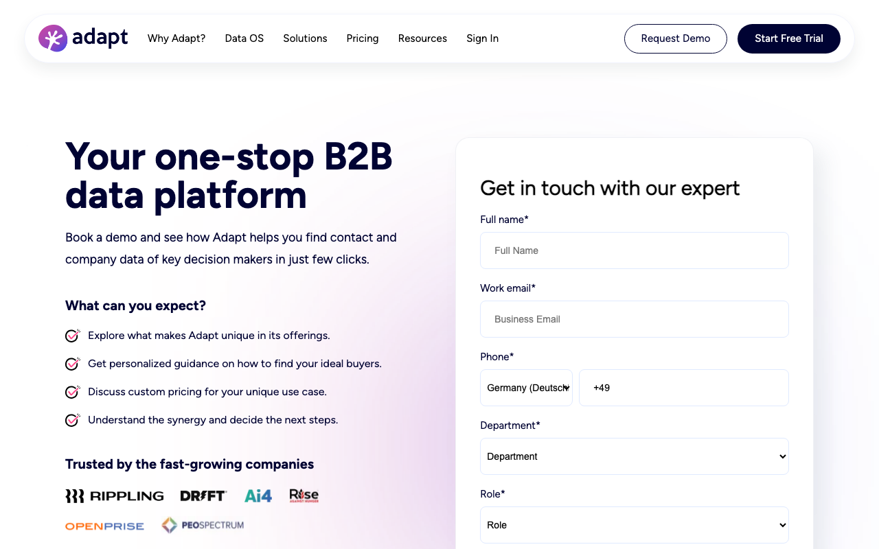 Screenshot of the Adapt.io homepage